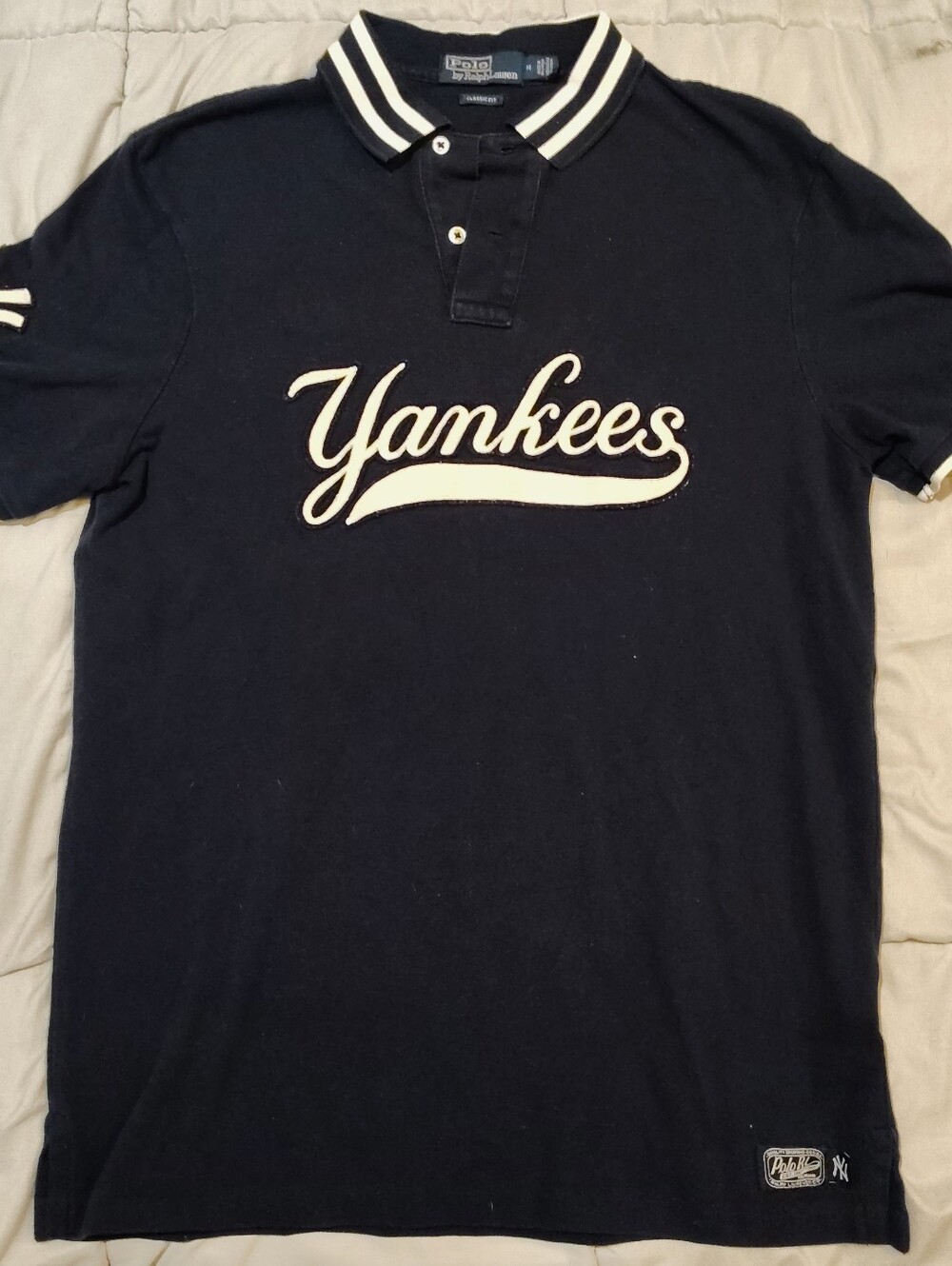 Polo Ralph Lauren Yankees Polo Shirt Men's Medium Navy MLB Big Logo Cotton
